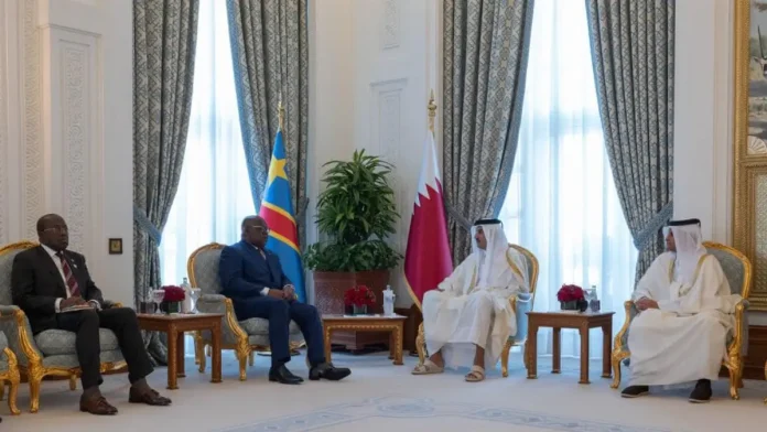 Le PrÃ©sident de la RDC FÃ©lix Tshisekedi et Cheick Tamim Bin Hamad Al Thani, Ã‰mir du Qatar